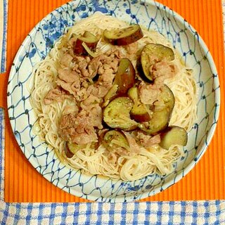 ナスと豚肉の素麺♪